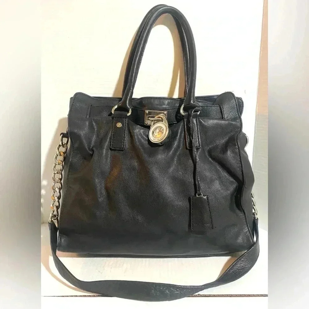 Michael kors black leather satchel handbag